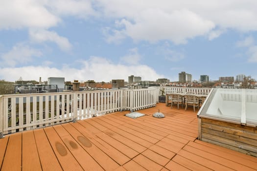 the roof deck with views of the city