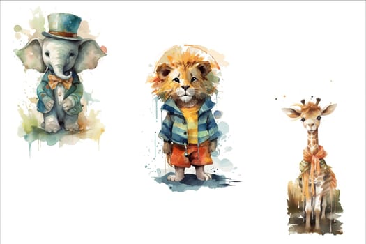 Safari Animal set lion, elephant, giraffe in 3d style. Isolated vector illustration