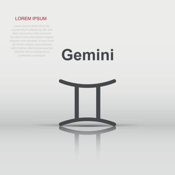 Vector gemini zodiac icon in flat style. Astrology sign illustration pictogram. Gemini horoscope business concept.