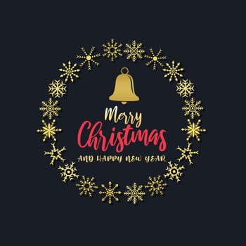 Merry Christmas and Happy New Year lettering typographic with golden ornament
