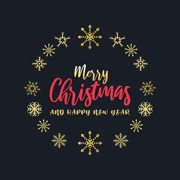 Merry Christmas and Happy New Year lettering typographic with golden ornament