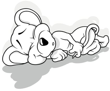 Drawing of a Sleeping Mouse on the Ground