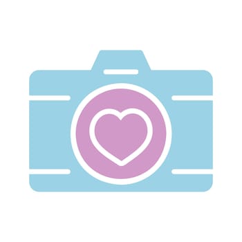 Wedding party camera with love lens isolated glyph icon. Vector illustration, romance elements. Sticker, patch, badge, card for marriage, valentine