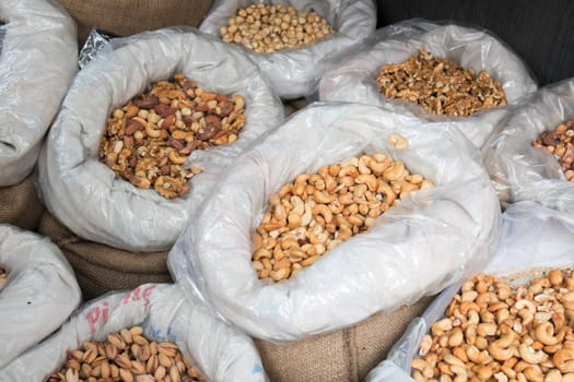 collection of nuts selling at local store in turkey