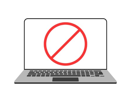 Banned laptop sign. Warning, laptop with forbidden sign on screen, security system