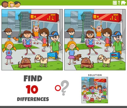 differences game with cartoon kids in the city