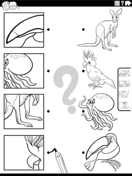 match cartoon animals and clippings activity coloring page