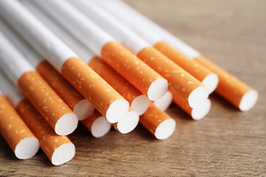 Cigarette, roll tobacco in paper with filter tube, No smoking concept.