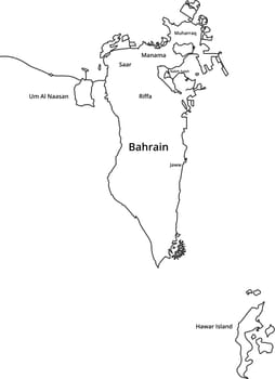 Bahrain Map Outline Detailed with main areas names