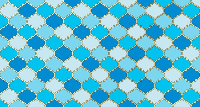 Turkish Mosque Window Vector Seamless Pattern. Ramadan mubarak muslim background. Traditional ramadan kareem mosque pattern with gold grid mosaic. Islamic window grid design of lantern shapes tiles