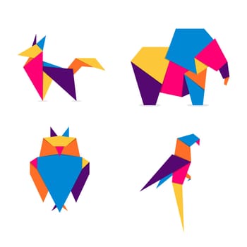 Set animals origami. Abstract colorful vibrant animals logo design. Animal origami