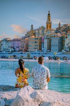 Menton France,couple men and woman on vacation at the Cote d Azur France