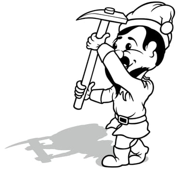 Drawing of a Dwarf with a Pickaxe in his Hands