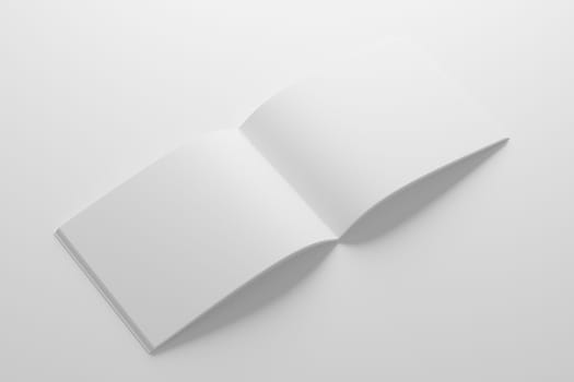 US Letter Landscape Saddle Stitch Bifold Brochure Catalog White Blank 3D Rendering Mockup