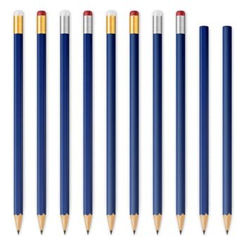 Blue wooden sharp pencils isolated on a white background. Vector EPS10 illustration.
