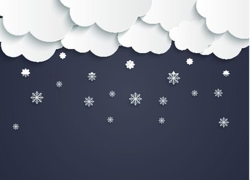Abstract Paper Clouds with Snowflakes Vector Illustration