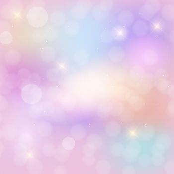 Abstract Rainbow sky fantasy background with glittering stars. Vector Illustration