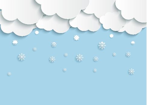 Abstract Paper Clouds with Snowflakes Vector Illustration