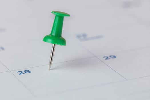 A green push pin marking on calendar