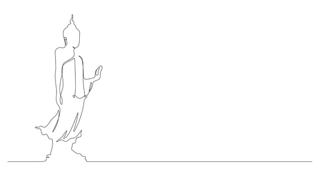 buddha standing meditating in continuous line drawing