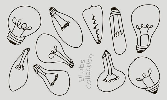 Creativity ideas light bulbs doodle collection. Vector illustration