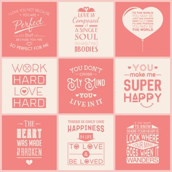 Set of vintage love typographic quotes