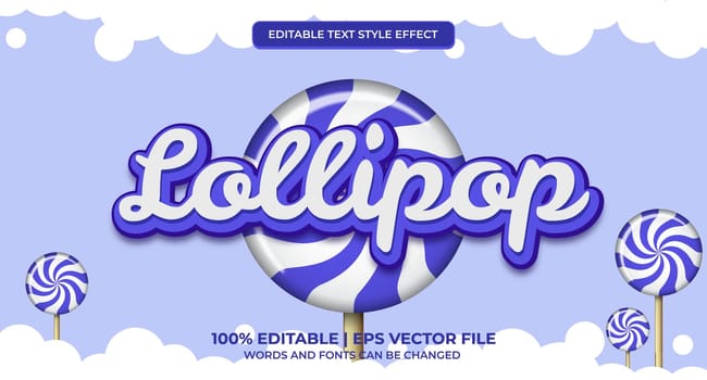 Editable text effect - sweet lollipop style. Lollipop Editable text effect in modern trend style. Premium Vector