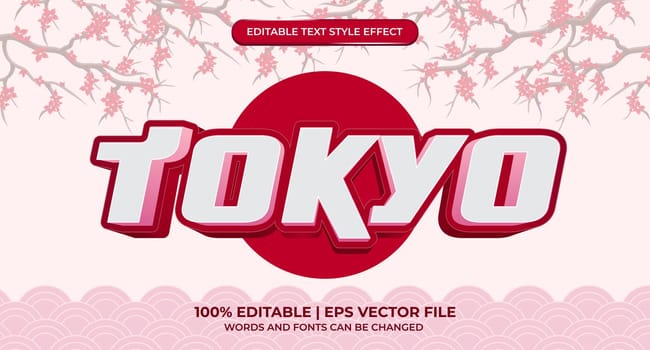 Tokyo, 3d editable text effect. Template with bold font concept. Premium Vector