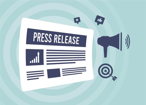 Press release, mass media with online news publication. Online press media, tabloid with headline. News Publication and Online Press Media to Reach a Wider Audience. Journalistic design element