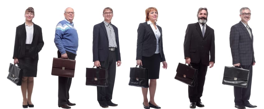 collage, group of businessmen with briefcase isolated