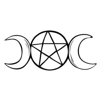 Hand-drawn Wiccan symbols, Triple goddess symbol, Symbols vector illustration