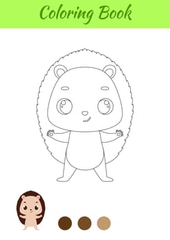 Coloring page happy hedgehog. Coloring book for kids. Educational activity for preschool years kids and toddlers with cute animal. Vector stock illustration.