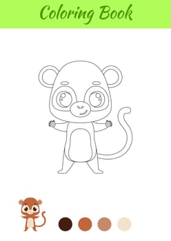 Coloring page happy monkey. Coloring book for kids. Educational activity for preschool years kids and toddlers with cute animal. Vector stock illustration.