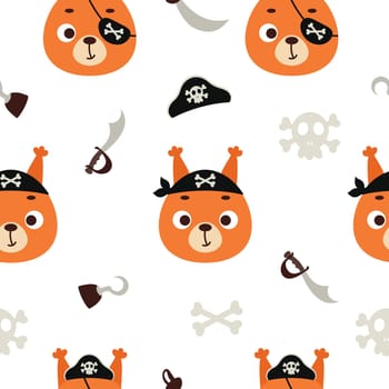 Cute little pirate squirrel head seamless childish pattern. Funny cartoon animal character for fabric, wrapping, textile, wallpaper, apparel. Vector illustration
