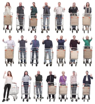 group of people with shopping cart showing thumbs up