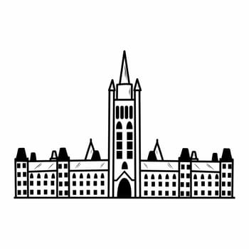 Parliament Hill. Attraction of city of Ottawa. National symbol of Canada. Architectural structure. Vector doodle illustration.
