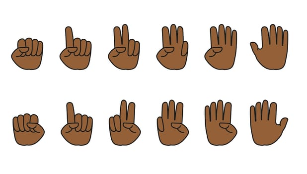 vector illustration of brown hand count fingers one to ten with left hand and right hand, flat design for website, graphic element
