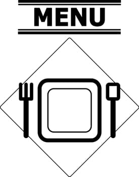 clip art square plate with spoon and fork black and white color