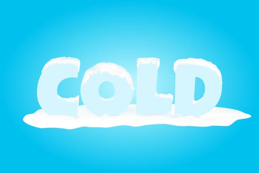 cold with snow single 3d word on blue background, vector illustration for website graphic element