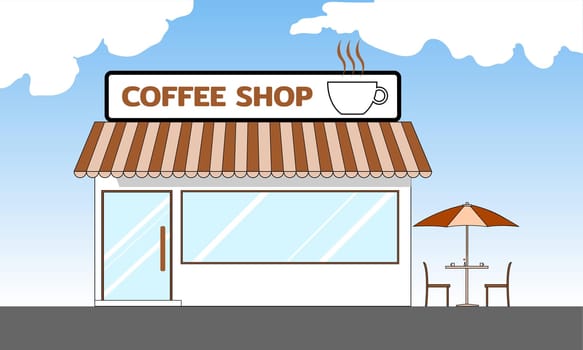 vector of coffee shop flat design illustration exterior, no people. modern coffee house store empty no people city building facade front view horizontal copy space vector illustration