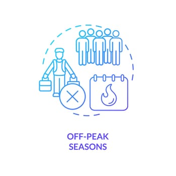 Off-peak seasons travel blue gradient concept icon