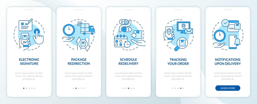 Shipping company services blue onboarding mobile app screen