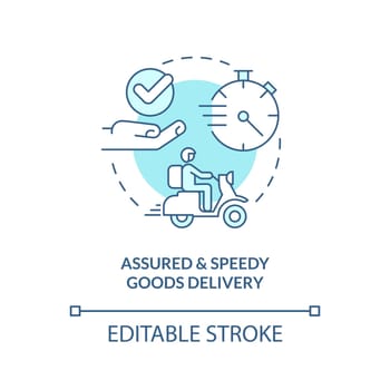 Assured and speedy goods delivery turquoise concept icon