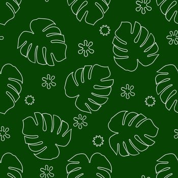 Tropical background with monstera leaves. Seamless floral exotic hawaiian pattern. Jungle palm wallpaper.