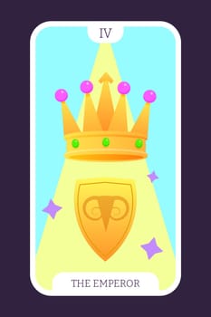 The Emperor tarot cartoon flat card template major arcana. Taro vector illustration spiritual signs with esoteric magic and astrology symbols. Isolated colored graphic. Witchcraft concept EPS