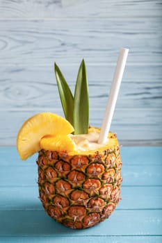Refreshing Pina Colada Cocktail in Pineapple