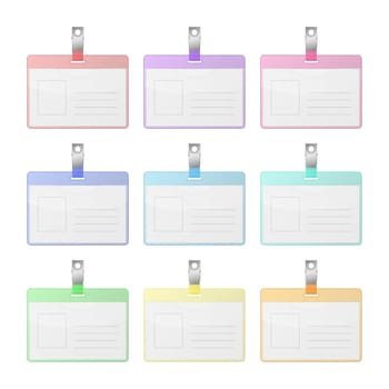Set of colorful transparent identification cards with place for photo and text