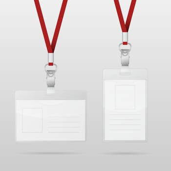 Plastic ID Horizontal And Vertical Badges With Red Lanyards