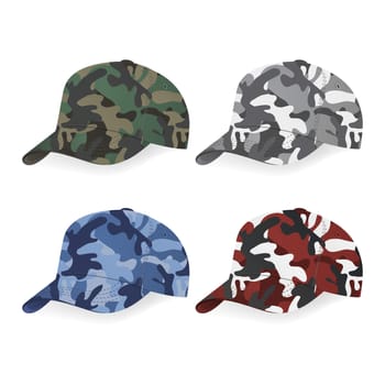 Set of Military caps with camouflage pattern