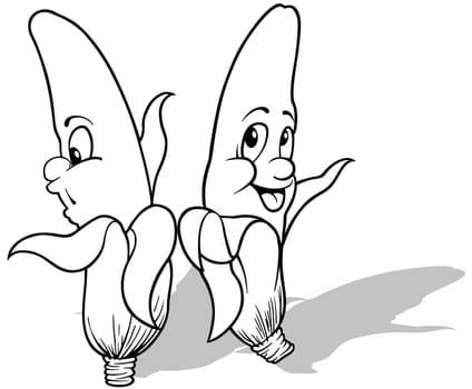 Drawing of Two Bananas with a Faces